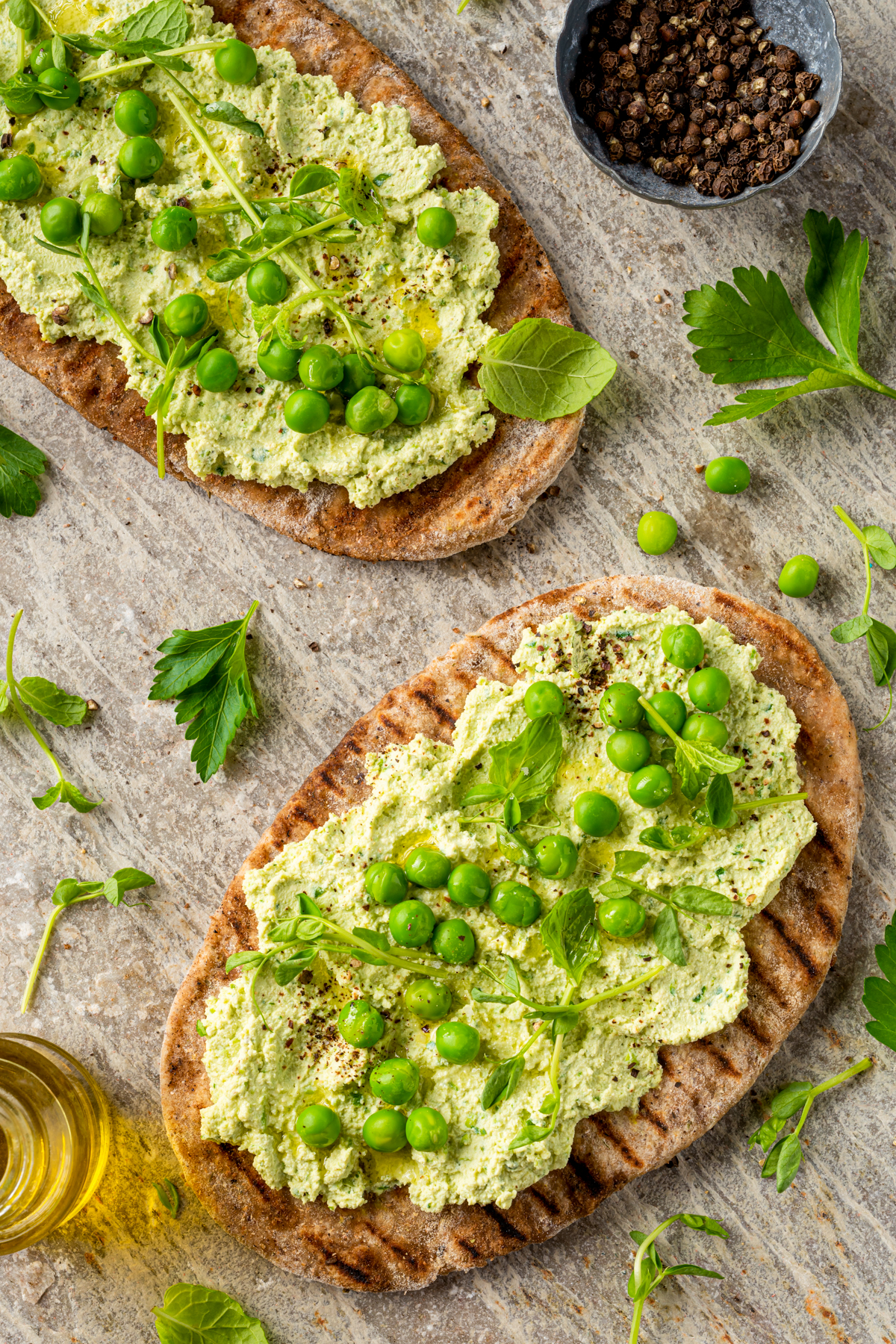 Tartine tofu et pois verts