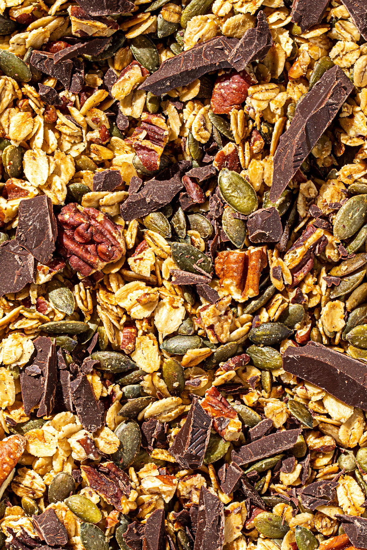 Homemade granola with dark chocolate and pumpkin seeds