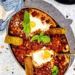Poached Eggs (Shakshouka) and Polenta Fries