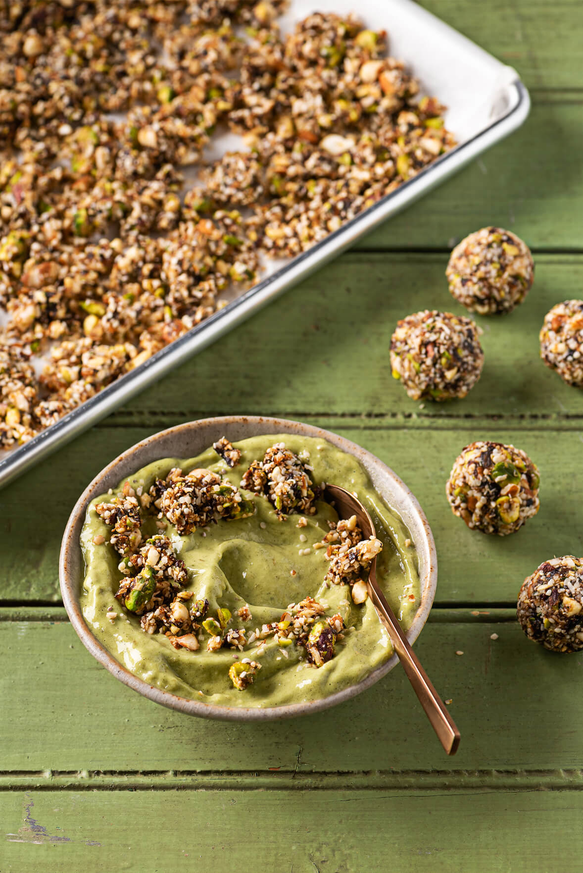 Matcha nice cream and homemade rawnola