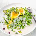 Soft Boiled Eggs on a Green Pea Salad