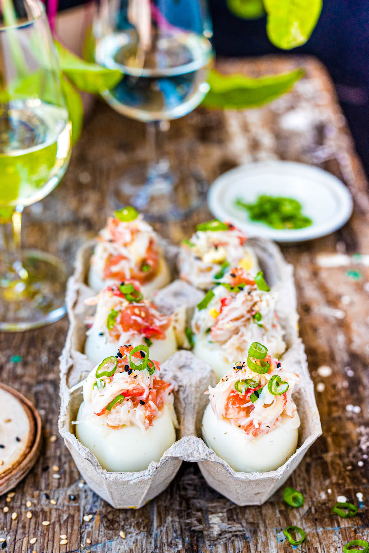 Snow crab deviled eggs